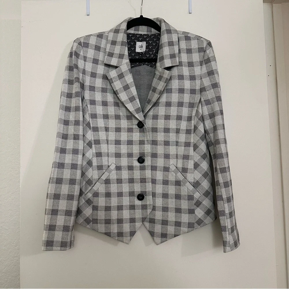 CAbi Style 5292 Valentina Plaid Check Ponte Knit Blazer Jacket Suit Coat